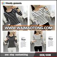 Hot latest all-over stripe print women basic fashion t shirts long sleeve O-neck T shirt