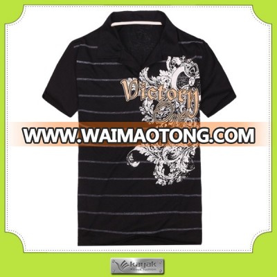 custom mens black screen rubber printing striped polo shirt 2014