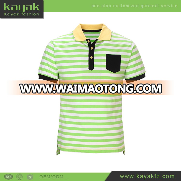 Kayak casual slim fit guangzhou manufacturer strips button men's t polo shirt